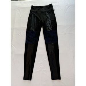 Lanston Sport Womens XS Ezra Italian Leggings Black with‎ Blue Block-Ribbed NEW